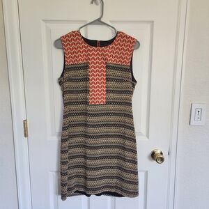 THML Sleeveless Black and Orange Patterned Dress Fully Lined